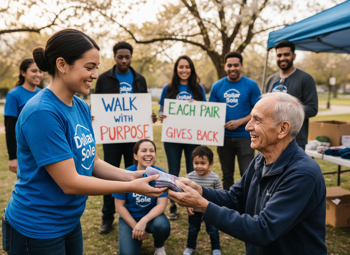 Dollar Sole social impact statistics showing socks donated to those in need in Charlotte