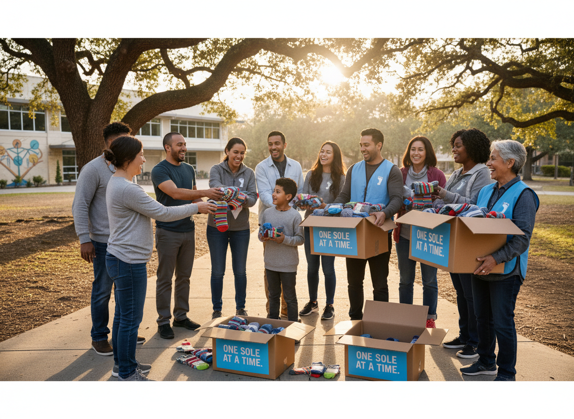 Dollar Sole donating socks to local Charlotte community through One Sole At A Time program